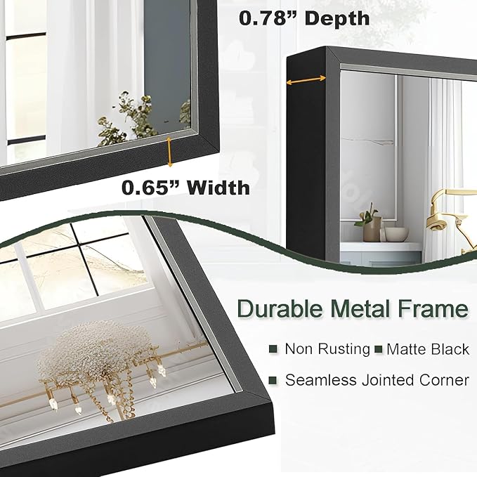 Bathroom Mirror 30x40 Inch, Rectangle Wall Mounted Mirror, Metal Framed Vanity - Image 5