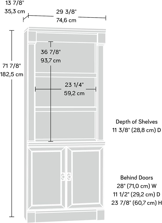 Sauder Palladia Library with Doors/Book Shelf, L: 29.37" x W: 13.90" x H: 71.85" - Image 3