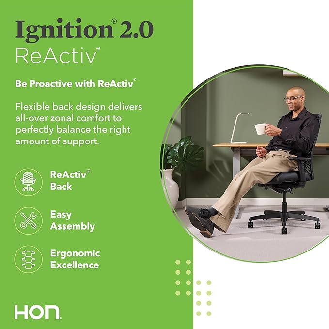 HON Ignition 2.0 ReActiv Ergonomic Office Chair, Synchro-Tilt Recline, - Image 3