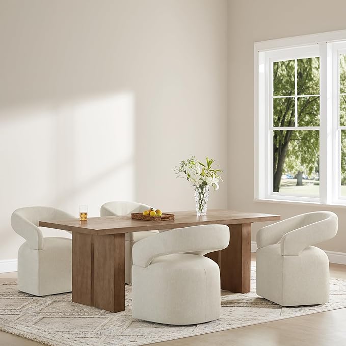 Upholstered Dining Chairs with Removable Casters Barrel Side Armchair with - Image 2