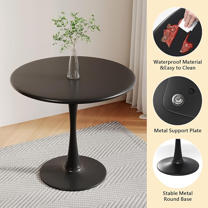 Black Small Tulip Table, 24 Inch Round Dining Table - Image 5