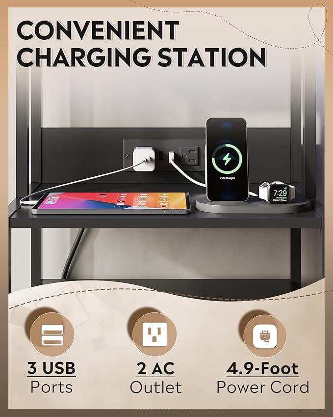 WLIVE Nightstand with Charging Station, LED Night Stand with 2 Drawers and 4 - Image 5