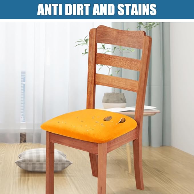 Smiry Velvet Seat Covers for Dining Room Chair Set of 4, Stretch Fit Removable - Image 3