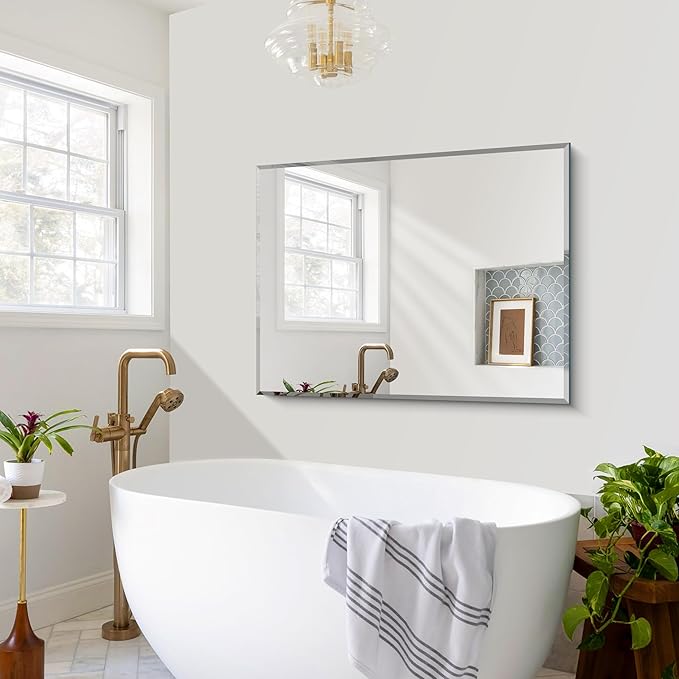 Beveled Bathroom Mirror, 30x40 Large Frameless Mirrors - Image 7