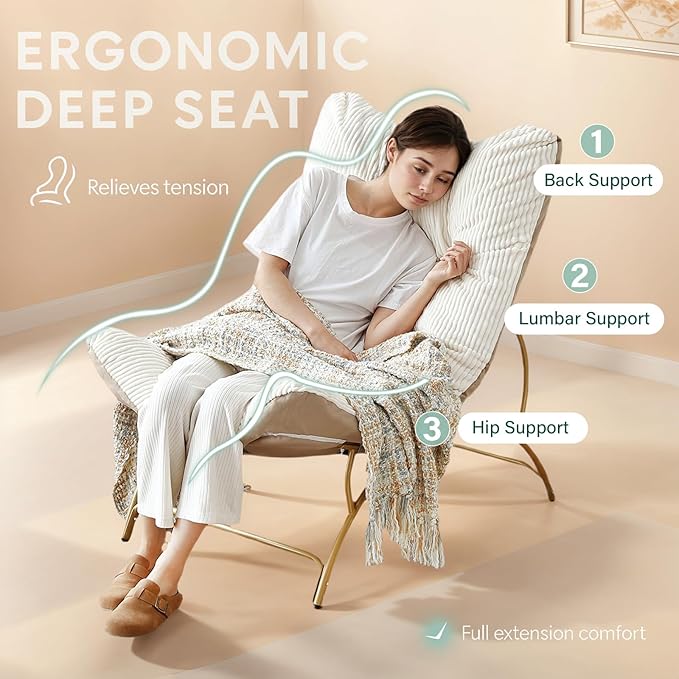 Welnow Accent Lounge Lazy Chair, Comfy Soft Leisure Metal Frame Reading Chair - Image 7