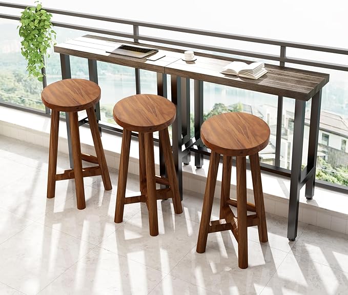 Bar Stool with Round Seat for Kitchen Island Counter, Solid Teak Wood Barstool - Image 6