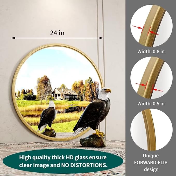 Growsun 24 inch Retro Gold Round Mirror Circle Wall Mirror - Image 4