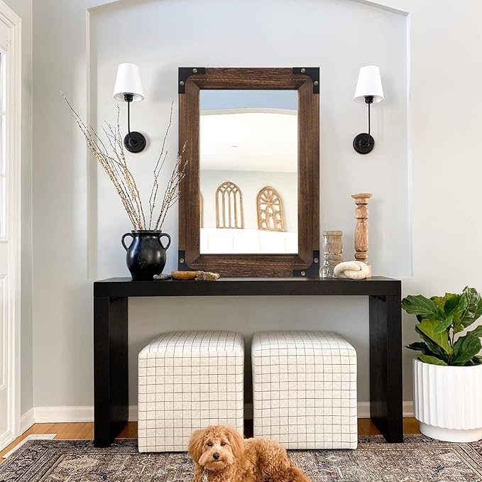 blue page Mirror for Wall, Rustic Wood Mirror - Image 2