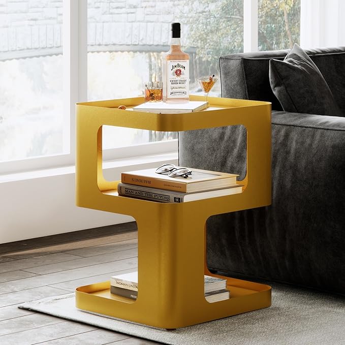 Gold Side Table, Modern end Table, Unique nightstand, Bedside Tables, Metal - Image 9