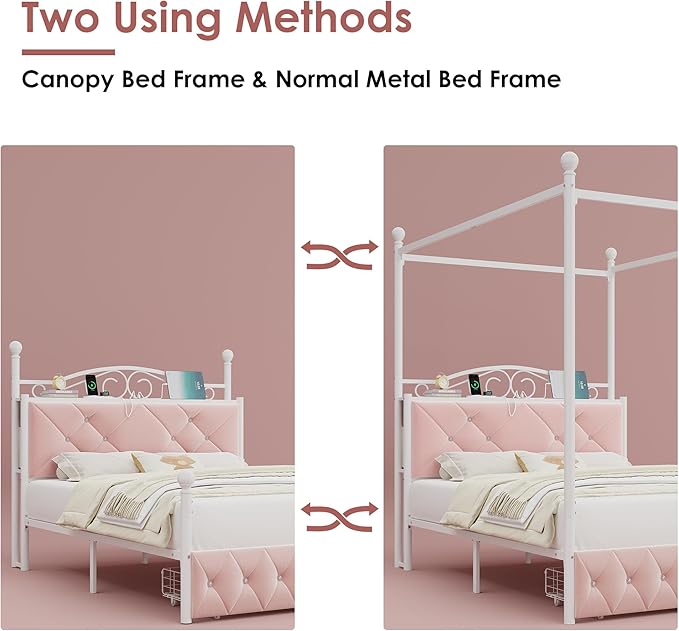 Full Upholstered Canopy Bed Frame - Image 6