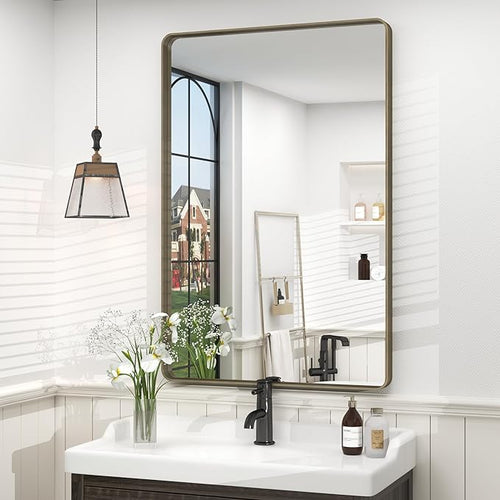 24x36 Bronze Bathroom Mirror, Brushed Metal Bathroom Vanity Mirrors by CHARMOR