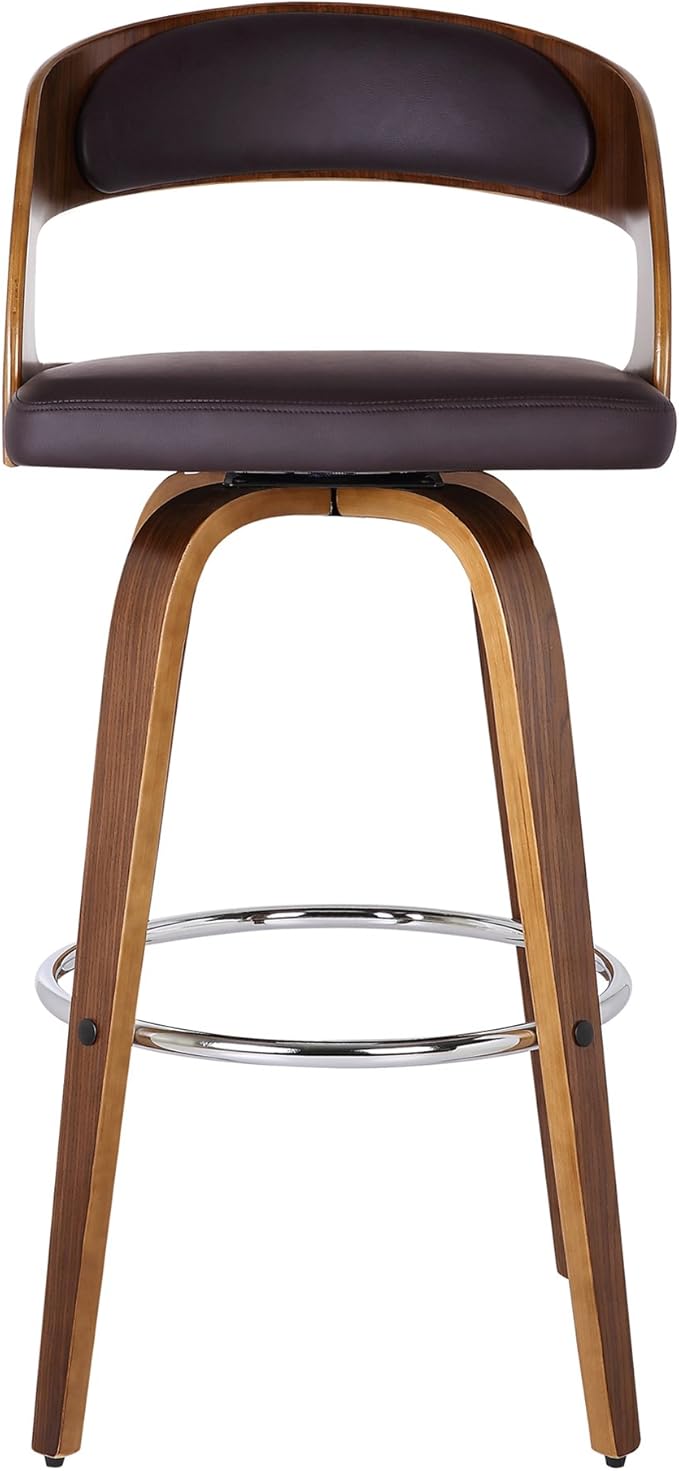Armen Living Shelly 26" Counter Height Swivel Brown Faux Leather and Walnut - Image 7