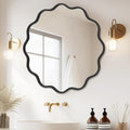 PROHOMEWARE Black Round Mirror 36 Inch Wavy Bathroom Vanity Mirror Black Frame by PROHOMEWARE