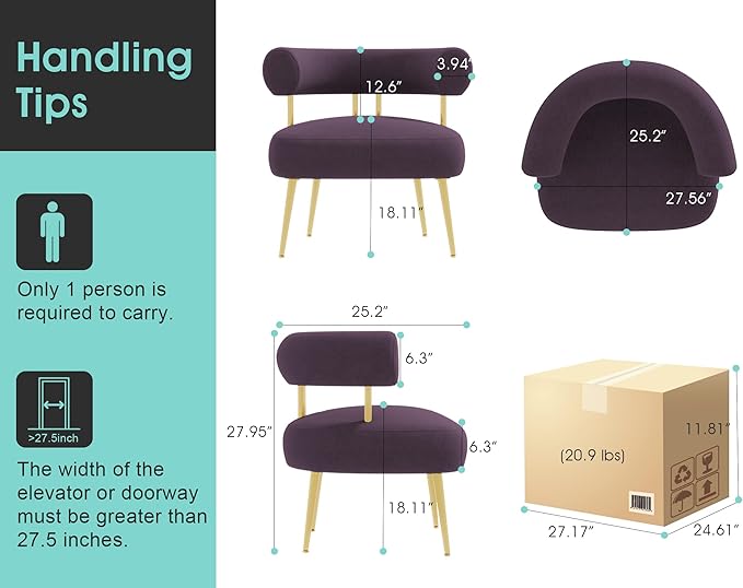 Modern Accent Chair, Round Upholstered Barrel Armchair - Image 2