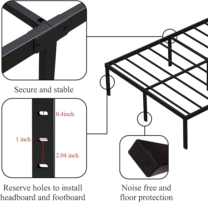 16 Inch Full Size Bed Frame No Box Spring Need, Metal Platform Full Bed Frames - Image 7
