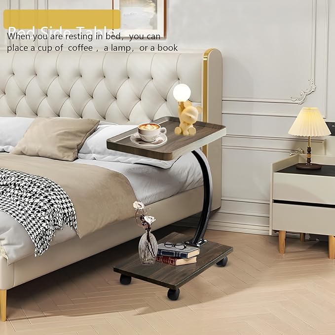 C Table End Table, 360°Swivel TV Tray Table - Image 4