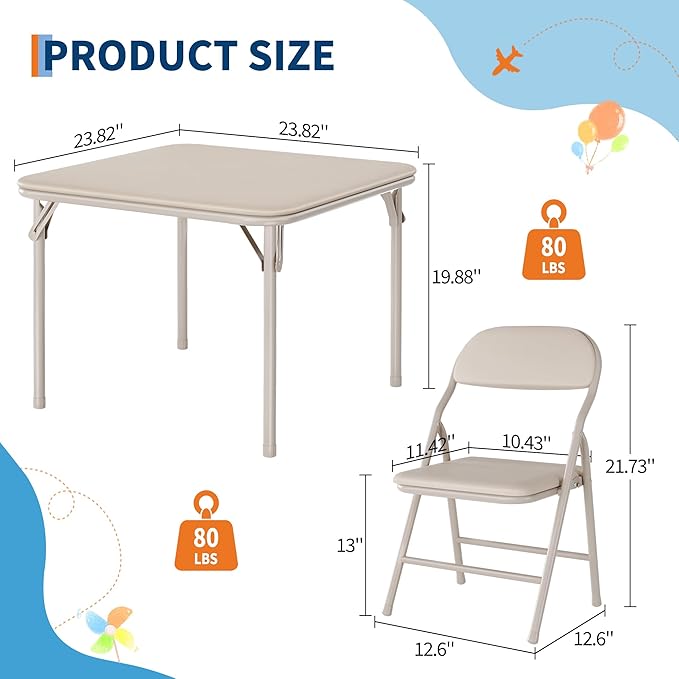 IDEALHOUSE 3 Piece Folding Kids Table and Chairs Set, Children Activity Table - Image 3