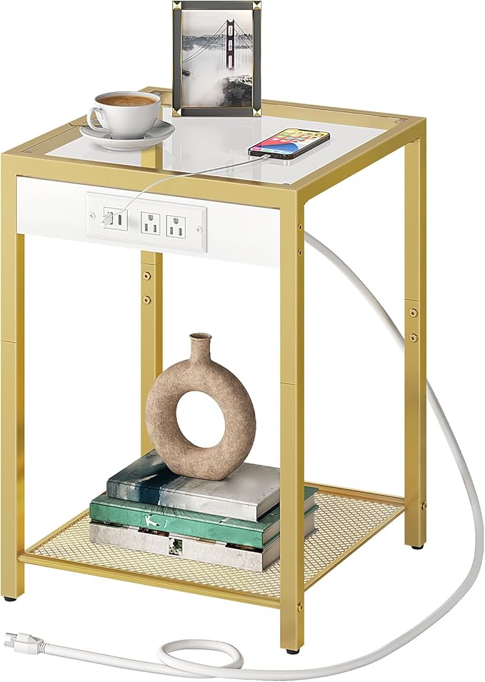 HOOBRO Side Table with Charging Station, End Table with USB Port, Nightstand - Image 9