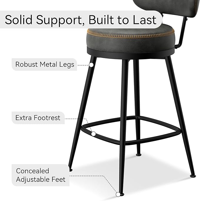 Counter Height Bar Stools, Faux Leather Kitchen Counter Stools - Image 3