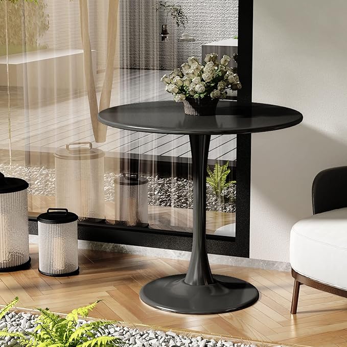 24 inch Black Round Table Modern Dining Table Tulip Round Kitchen Table Mid - Image 6