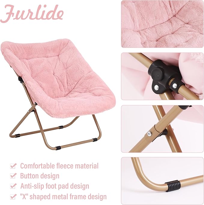 Modern Pink Faux Fur Foldable Metal Frame Recliner Chair - Image 5