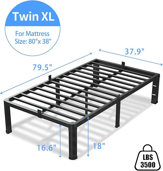 18 Inch Twin XL Bed Frame, 3500Lbs Heavy Duty Metal Platform - Image 3