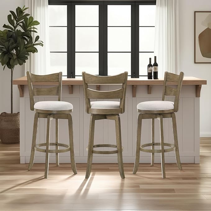 Armen Living Blair 30 in. Putty Brown Bar Height Rubberwood Swivel Barstool - Image 8