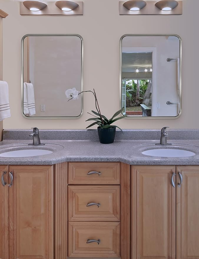 ANDY STAR 24x32 INCH Brushed Nickel Mirror, Rounded Rectangle Silver Metal - Image 3