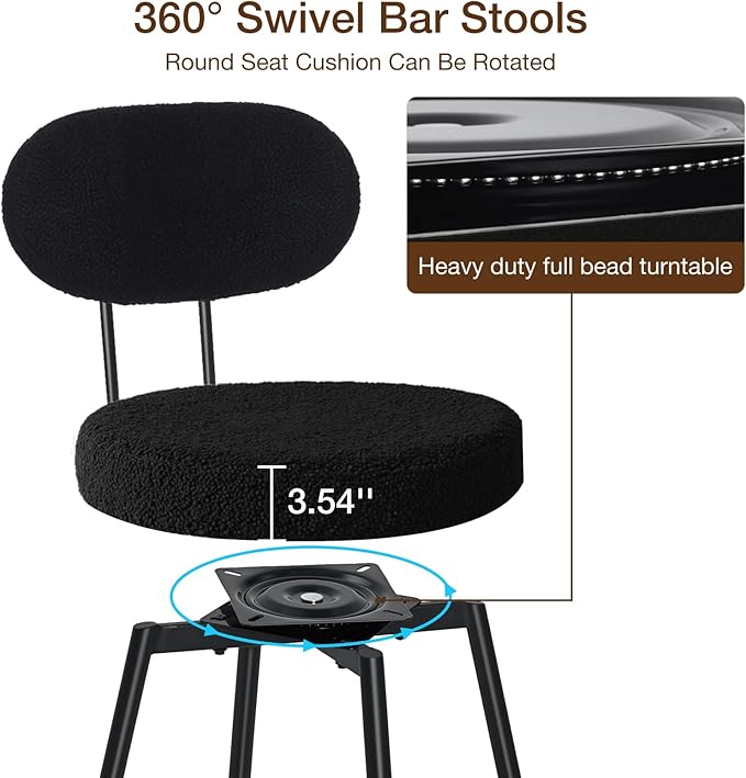 HOMMPA Counter Height Swivel Bar Stools Set of 4 Boucle Barstools 26'' - Image 3