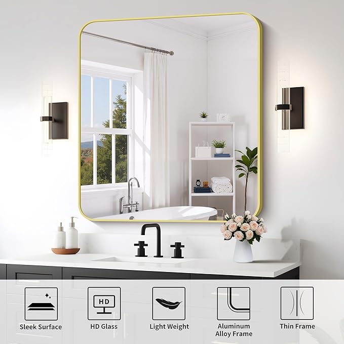 FORBATH 40x36 Inch Gold Bathroom Mirror - Image 7