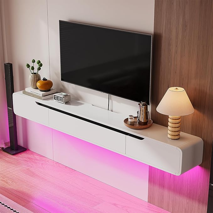 Fully-Assembled Floating TV Stand, 47IN High Gloss Wall Mounted Entertainment - Image 7