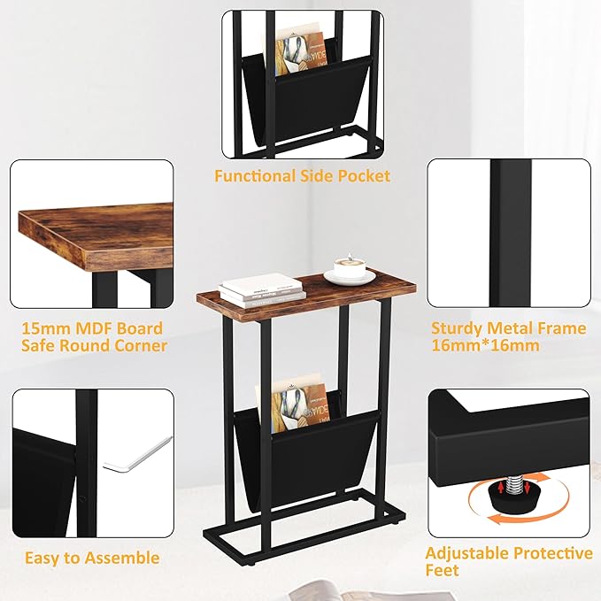 Narrow Side Table for Small Spaces, Small End Table Set of 2 - Image 6