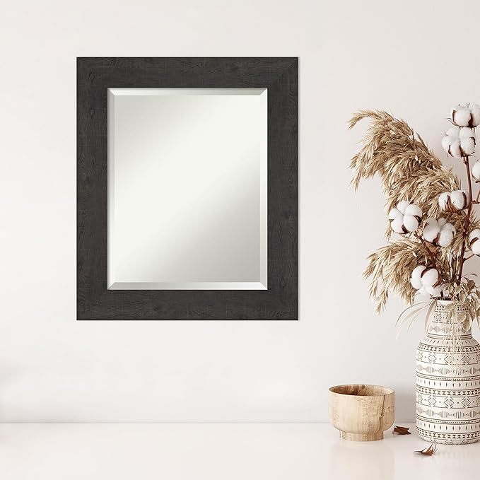 Amanti Art Brown Wall Mirror 26x22 Rustic Plank Espresso Rectangle Bathroom - Image 5