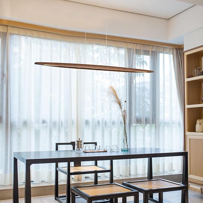 Wood Linear Pendant Hanging Light Fixture Minimalist Light Linear Chandelier - Image 2