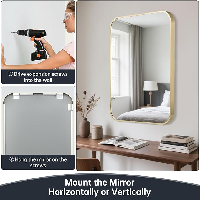 16x24 Inch Bathroom Mirror for Wall, Aluminum Alloy Framed Brushed Wall Mirror - Image 6