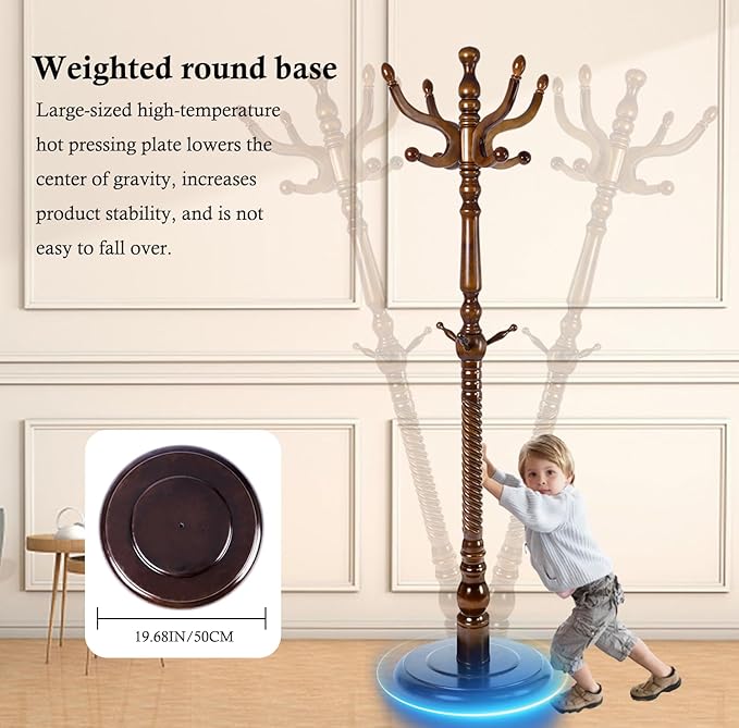 Coat Rack Stand, Solid Wooden Coat Tree - Image 5