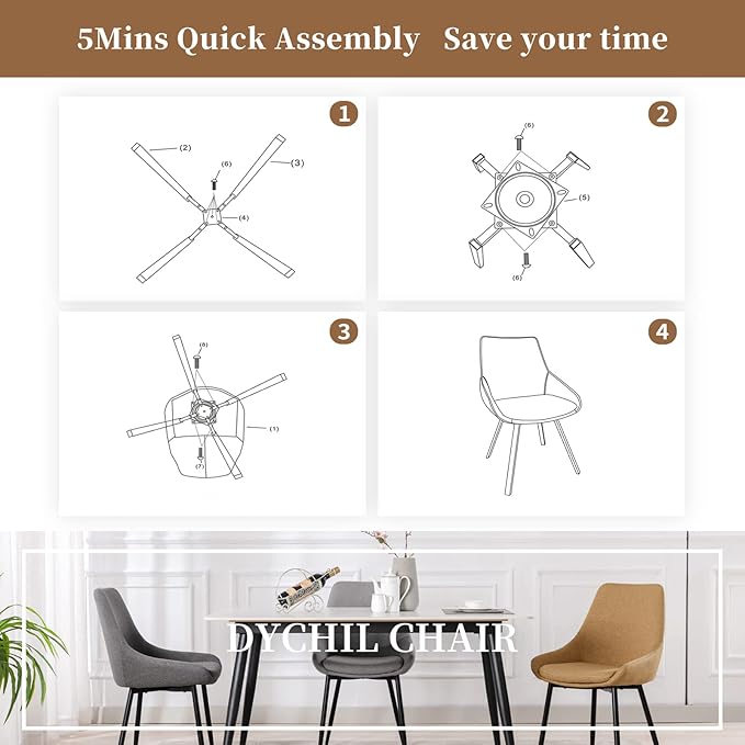 Dining Chairs Set of 2 Ergonomic Living Room Chairs Dark Grey Kitchen Chairs - Image 4