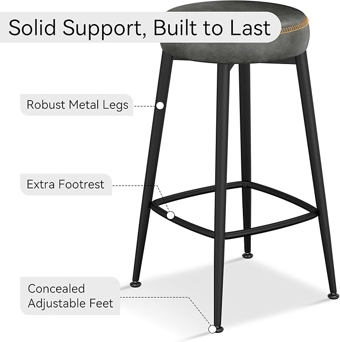 Counter Height Bar Stools, Upholstered Faux Leather Kitchen Counter Stools - Image 6