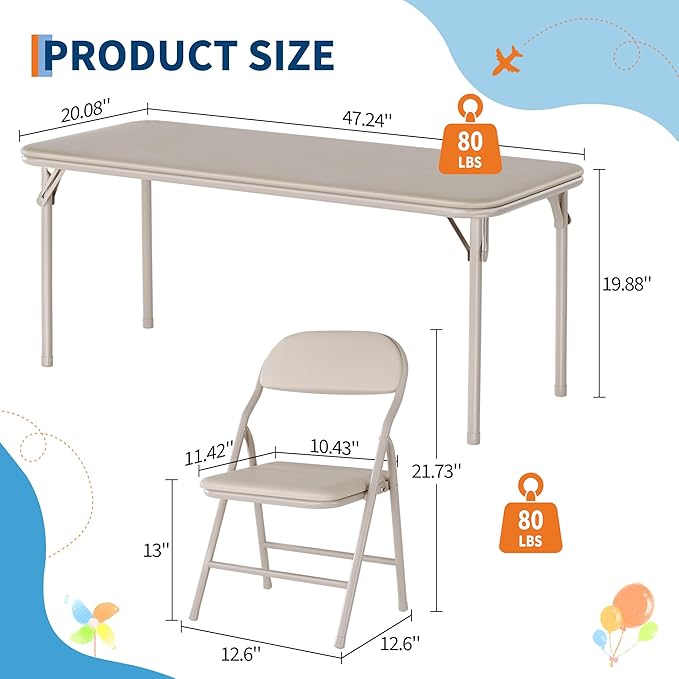 IDEALHOUSE 7 Piece Folding Kids Table and Chairs Set, Children Activity Table - Image 3