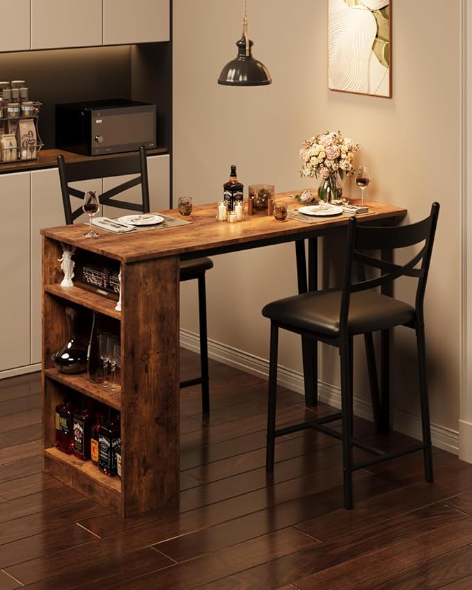 Garvee Bar Table and Chairs Set, 3 Piece Bar Table Set by Garvee