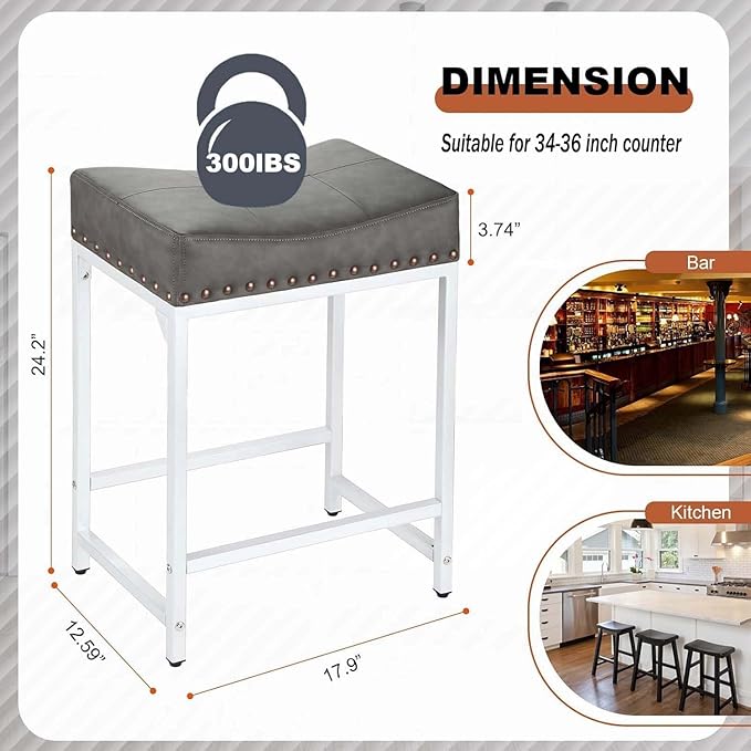 Bar Stools Set of 4, Modern Backless Saddle Counter Stools - Image 3