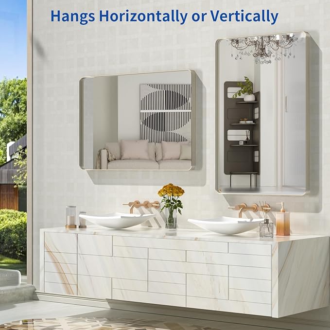 WEER 24X36 Inch Brushed Nickel Bathroom Mirror, Brushed Silver Metal Frame - Image 5
