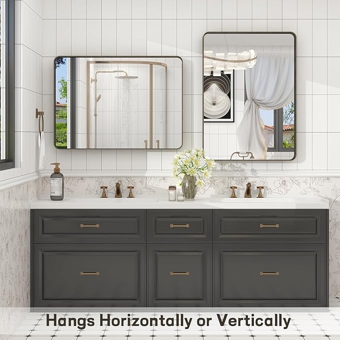 22x30 Inch Bronze Framed Bathroom Mirror, Brushed Bronze Metal Vanity Mirror - Image 5