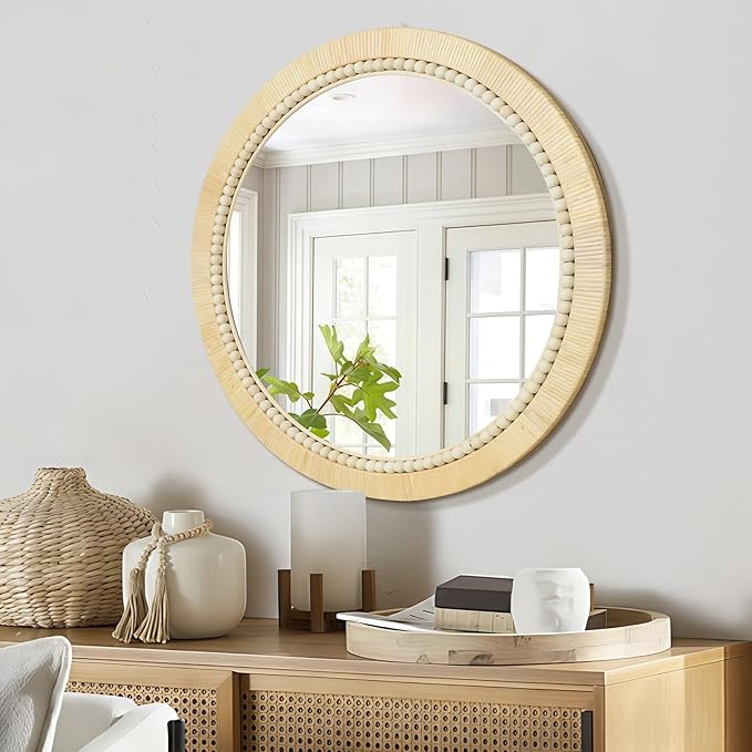 ULIKE Round Rattan Mirror, Bathroom 30 Inch Rustic Farmhouse Wall Decor - Image 6