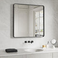 Black Bathroom Mirror 38X38 Inch, Rounded Rectangle Matte Bathroom Vanity Mirror by JISOSO