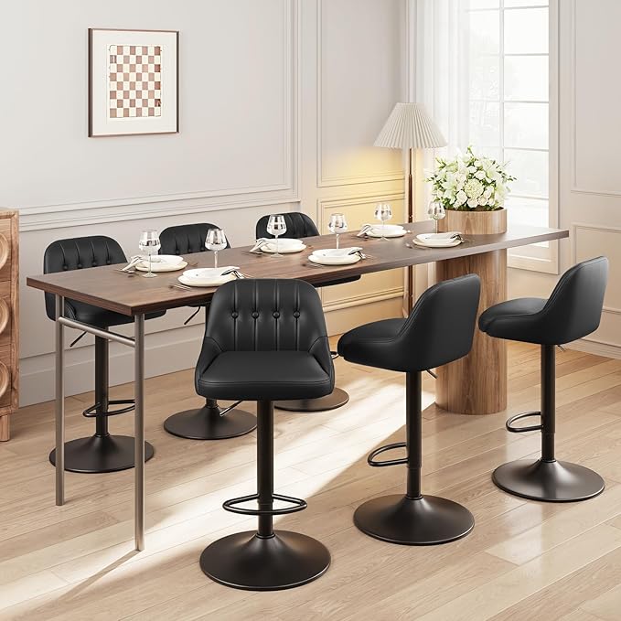 Bar Stools Set of 6, Swivel Bar Chairs, Modern Adjustable PU Leather - Image 3