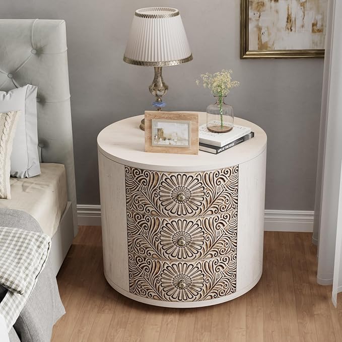 COSIEST 3 Drawer Chest of Drawers, 20 inch MDF Round Storage Cabinet, Retro - Image 7