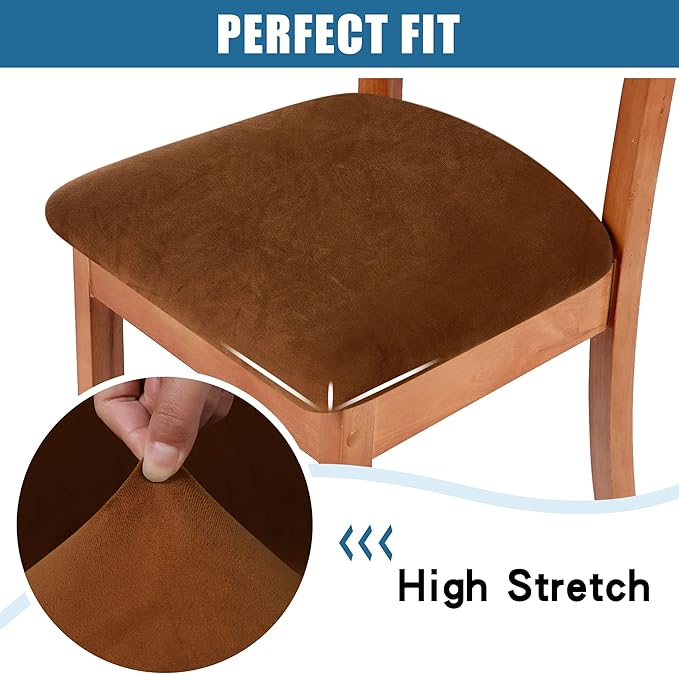 Smiry Velvet Seat Covers for Dining Room Chair Set of 2, Stretch Fit Removable - Image 4