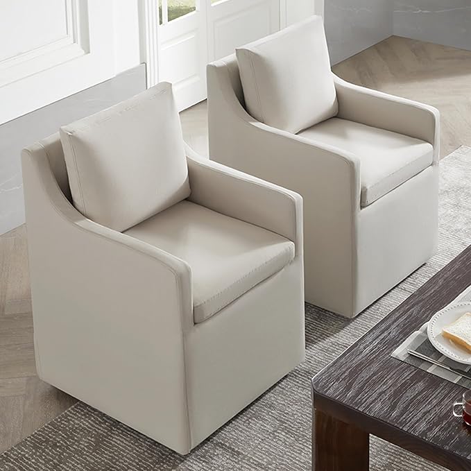 Upholstered Dining Chairs with Casters Washable Cover Side Deskchair with - Image 7