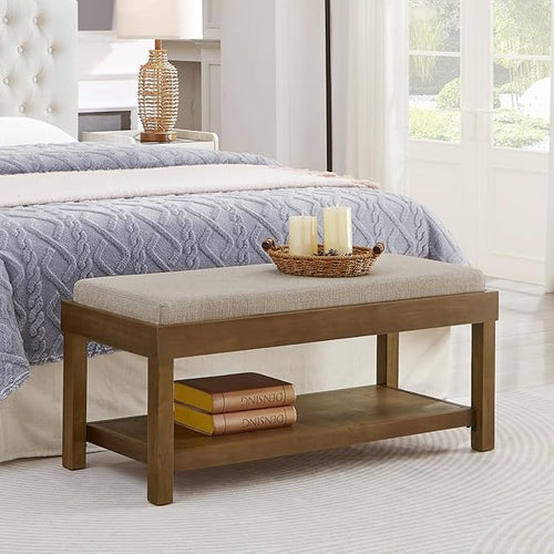 24KF Large Rectangular Storage Bench, Upholstered Seat Cushion, Ottoman Coffee by WEMARTHOMEDECOR